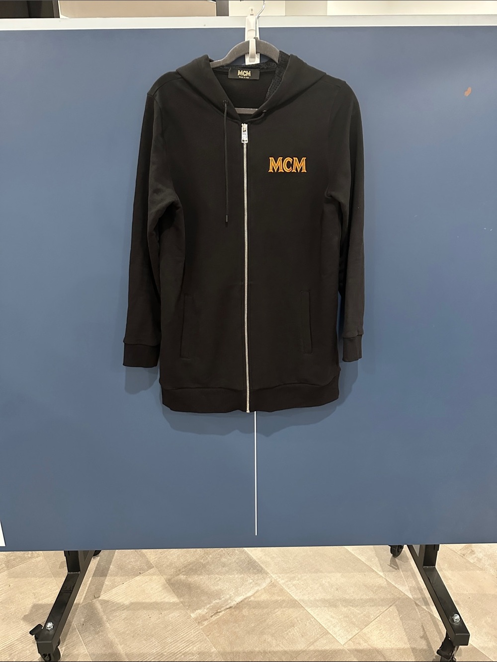 MCM Black Embroidered Fringe Logo Zip Up Hoodie Jacket Made Italy